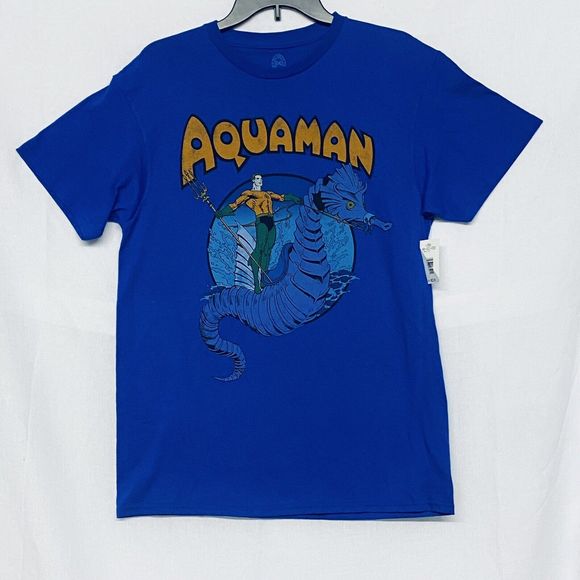 New Aquaman Riding a Seahorse T Shirt Men's Licensed DC Comics Tee Royal Blue M - Picture 1 of 6